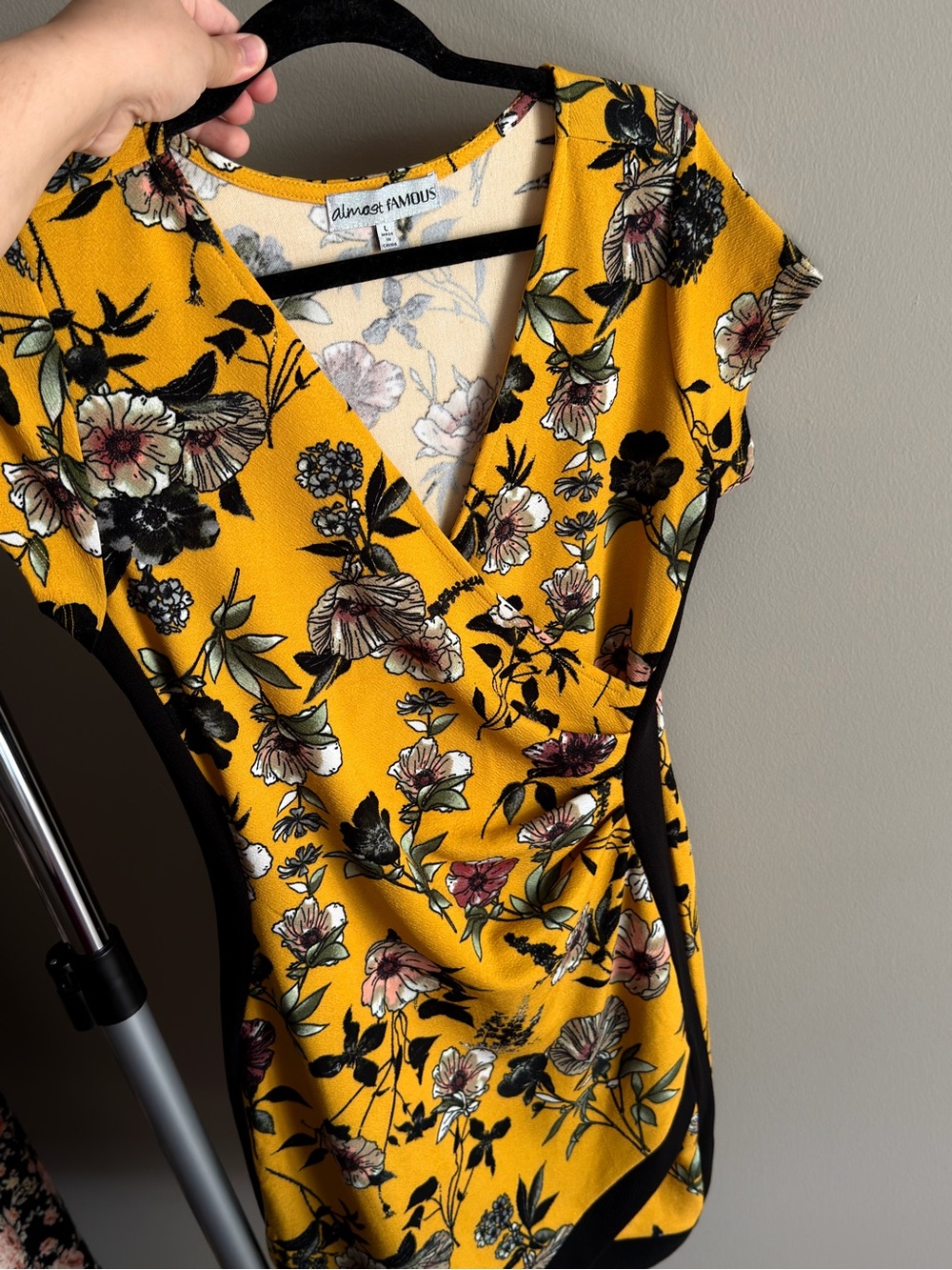 Almost Famous Yellow Floral Wrap-Front Dress